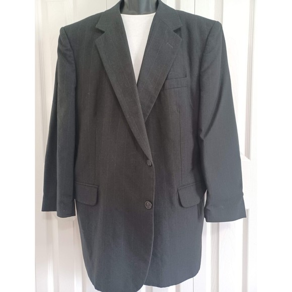 Men's English Manor 48L 2 Button Blazer/Sport Coat Jacket Black/Gray Pinstripes - Picture 1 of 10